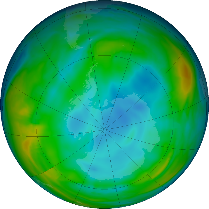 Antarctic ozone map for 05 July 2016